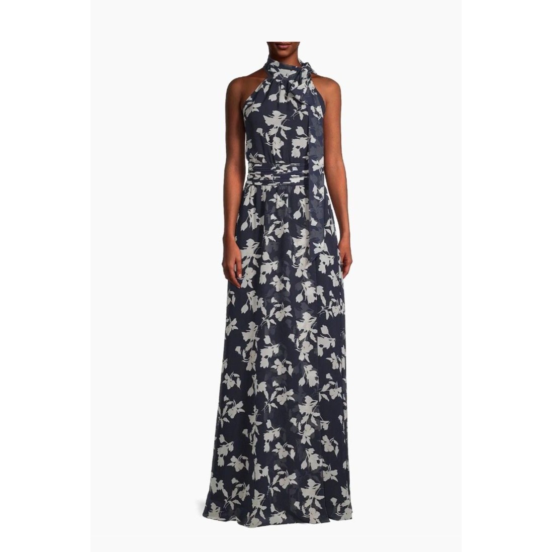 Sachin & Babi Kayla Halter Gown Sz 12 Navy Venetia Petal $325